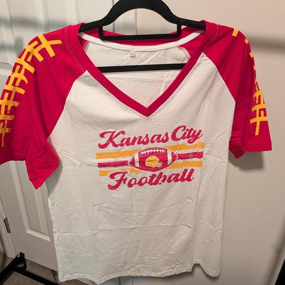 Women's White and Red Kansas City Football T-shirt